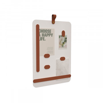 Magneetbord Wit staal 50cm - Leren magneetstrips: Cognac